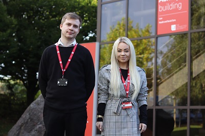 Thomas Wragg and Ashleigh Shone pictured outside the Ashley building