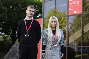 Thomas Wragg and Ashleigh Shone pictured outside the Ashley building