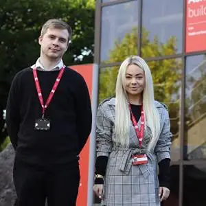 Thomas Wragg and Ashleigh Shone pictured outside the Ashley building