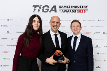 Dr Jennifer Challenor, Professor Chris Headleand and Dr Kieran Hicks with the TIGA trophy