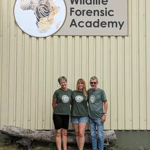 Claire Gwinnett and colleagues stood in front of the Forensic Wildlife Academy