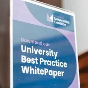 Sign which invites people to download the report