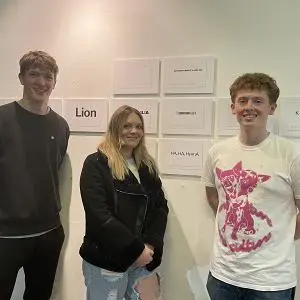 Will Bagnall, Lauren Piercy, Jed Barlow pictured in front of their work