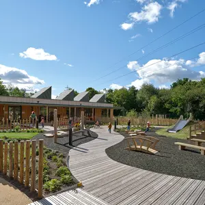 Outdoor area of the Woodlands Day Nursery with children playing