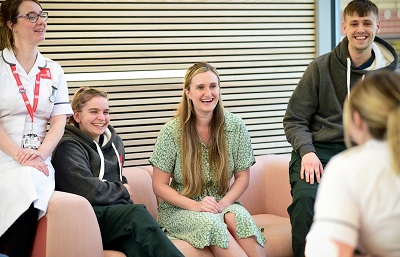 Lecturer Emma Geis pictured with nursing and paramedic students