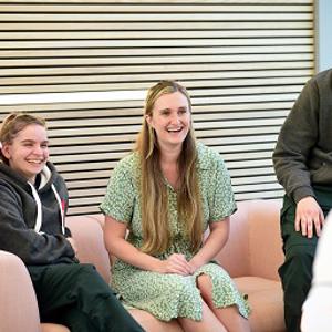Lecturer Emma Geis pictured with nursing and paramedic students