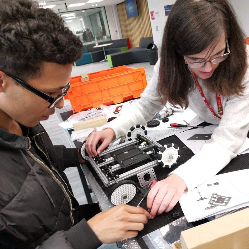 Two engineering students working the Smart Zone's maker space