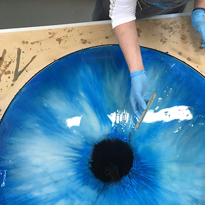Pouring a layered resin cast