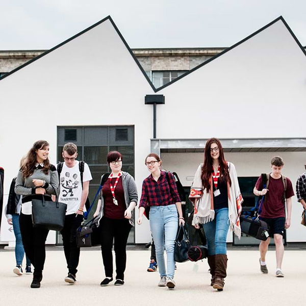 A group of students on campus at Staffordshire University