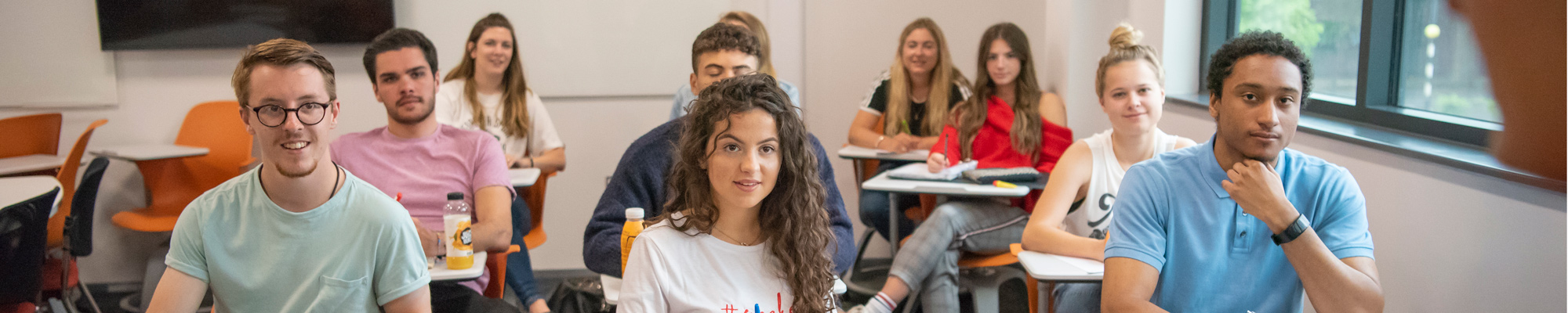 A group of students in a lectuer at Staffordshire University