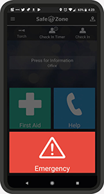 SafeZone app showing the emergency button on mobile phone screen