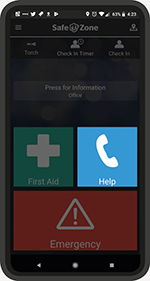 SafeZone app showing the help button on mobile phone screen
